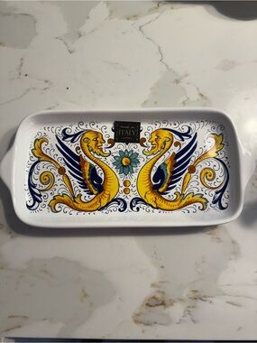 Nova Deruta Italy Raffaellesco Dragon Ceramic Rectangular Serving Tray